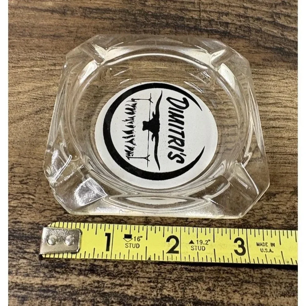 Vintage Dimitri's Glass Ash Tray Bull Horn Horns Cattle Cowboy Restaurant Bar